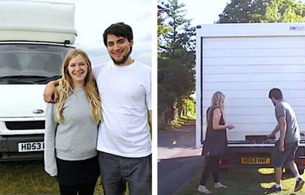בני זוג מכרו הכל ועברו לגור במשאית – עכשיו שימו לב כשהם מרימים את הדלת וחושפים את הבית